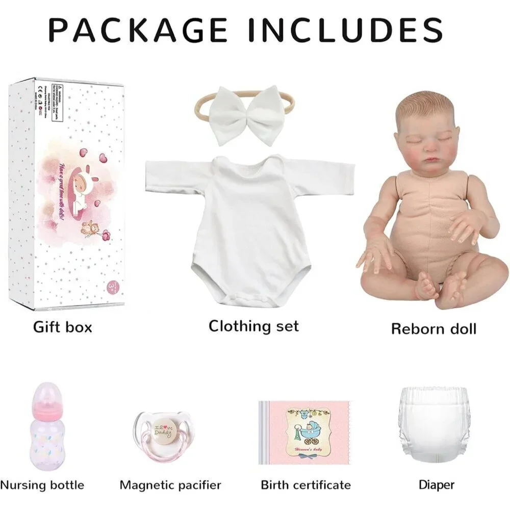 🆕20inch Soft Cloth Body Newborn Baby Doll Moonbeam Ribbon Angel Sleeping Girl
